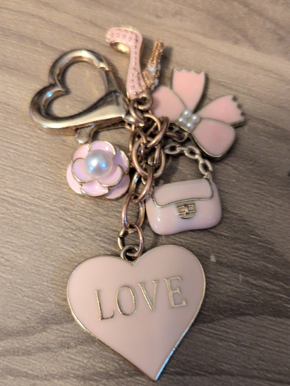 Pink 'LOVE' Heart Bag Charm Women's Accessory Shoe, Bag,Flower, Ribbon